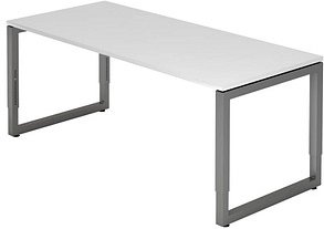 Thumbnail - HAMMERBACHER Unni SE1 höhenverstellbarer Schreibtisch weiß rechteckig, Kufen-Gestell grau 180,0 x 80,0 cm