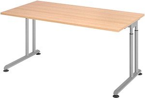 HAMMERBACHER ZS16 höhenverstellbarer Schreibtisch eiche rechteckig, C-Fuß-Gestell silber 160,0 x 80,0 cm