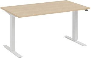 fm Move elektrisch höhenverstellbarer Schreibtisch ahorn, verkehrsweiß rechteckig, T-Fuß-Gestell weiß 140,0 x 80,0 cm