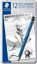 STAEDTLER Mars Lumograph 100 Bleistifte B, H, HB, 2H, 2B, 4H, 3H, 3B, 4B, 5B, 6B blau, 12 St.