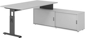 HAMMERBACHER OSE16SB höhenverstellbarer Schreibtisch lichtgrau rechteckig, T-Fuß-Gestell grau 160,0 x 80,0 cm