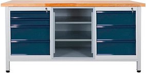 ADB Werkbank lichtgrau, anthrazitgrau 7 Schubladen 170,0 x 60,0 x 84,0 cm