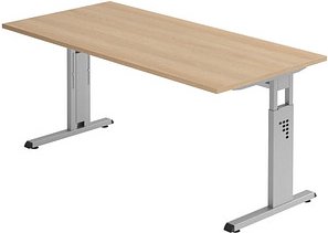 HAMMERBACHER OS 16 höhenverstellbarer Schreibtisch eiche rechteckig, C-Fuß-Gestell silber 160,0 x 80,0 cm