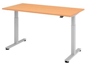 HAMMERBACHER XMST16 elektrisch höhenverstellbarer Schreibtisch buche rechteckig, T-Fuß-Gestell silber 160,0 x 80,0 cm