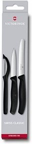 VICTORINOX Küchenmesser + Sparschäler Swiss Classic silber, schwarz glatt, 1 Set