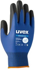 Thumbnail - uvex unisex Arbeitshandschuhe phynomic WET blau Größe 9, 1 Paar