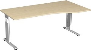 geramöbel Flex höhenverstellbarer Schreibtisch ahorn Trapezform, C-Fuß-Gestell silber 180,0 x 80,0/100,0 cm
