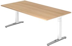 HAMMERBACHER VXB2E höhenverstellbarer Schreibtisch eiche quadratisch, C-Fuß-Gestell weiß 200,0 x 100,0 cm