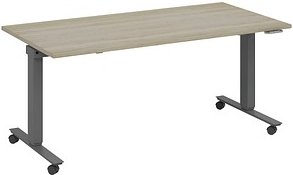 fm Topspin elektrisch höhenverstellbarer Schreibtisch eiche, anthrazit metallic rechteckig, T-Fuß-Gestell mit Rollen gra...