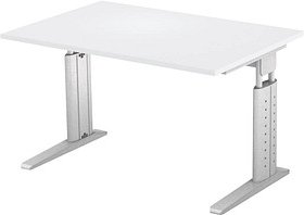 HAMMERBACHER Haziender höhenverstellbarer Schreibtisch lichtgrau rechteckig, C-Fuß-Gestell silber 120,0 x 80,0 cm