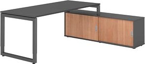 HAMMERBACHER RSE19SB höhenverstellbarer Schreibtisch grafit rechteckig, Kufen-Gestell grau 180,0 x 80,0 cm