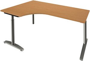 fm Sidney höhenverstellbarer Schreibtisch buche Bogenform, C-Fuß-Gestell Rundrohr silber 180,0 x 80,0 cm