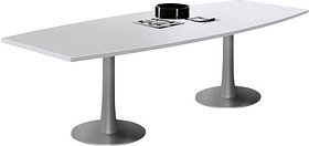 Quadrifoglio Konferenztisch Idea+ lichtgrau Tonnenform, Säulenfuß silber, 280,0 x 80,0 - 110,0 x 74,0 cm