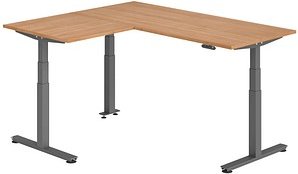 HAMMERBACHER XDSMW1908 elektrisch höhenverstellbarer Schreibtisch nussbaum rechteckig, T-Fuß-Gestell grau 180,0 x 160,0 ...