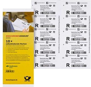 Deutsche Post 2,35 € Einschreibenmarken "Einwurf" 1850 selbstklebend, 10 St.
