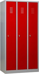 Gürkan Spind lichtgrau, feuerrot 105302, 3 Schließfächer 90,0 x 50,0 x 180,0 cm