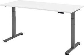 HAMMERBACHER XDSM19 elektrisch höhenverstellbarer Schreibtisch weiß rechteckig, T-Fuß-Gestell grau 180,0 x 80,0 cm