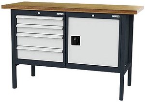 Thumbnail - Simplaflex® Systemeinrichter Werkbank C-Line anthrazit, RAL 7016, lichtgrau, RAL 7035 4 Schubladen 150,0 x 60,0 x 96,0 c...