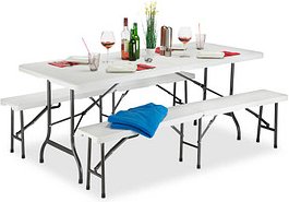 relaxdays Bierzeltgarnitur, schwarz Kunststoff, Metall, 3-teilig