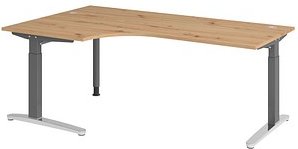 HAMMERBACHER VXB82 höhenverstellbarer Schreibtisch asteiche L-Form, C-Fuß-Gestell grau 200,0 x 120,0 cm
