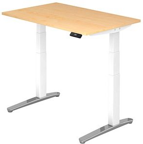 HAMMERBACHER VXBHM12 elektrisch höhenverstellbarer Schreibtisch ahorn rechteckig, C-Fuß-Gestell weiß 120,0 x 80,0 cm
