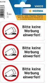 HERMA Hinweisetiketten 5738 Keine Werbung, schwarz 79,0 x 34,0 mm, 3 Etiketten