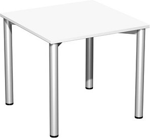 geramöbel Flex Schreibtisch weiß, silber quadratisch, 4-Fuß-Gestell silber 80,0 x 80,0 cm