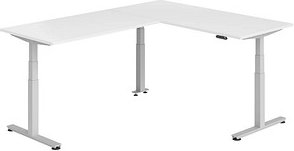 HAMMERBACHER XDSMW1916 elektrisch höhenverstellbarer Schreibtisch weiß rechteckig, T-Fuß-Gestell silber 180,0 x 240,0 cm