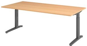 HAMMERBACHER VXB2E höhenverstellbarer Schreibtisch buche quadratisch, C-Fuß-Gestell grau 200,0 x 100,0 cm