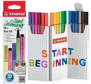 STABILO Pen 68 Filzstifte farbsortiert, 18 St.