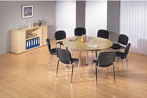 HAMMERBACHER Konferenztisch eiche rund, Rundrohr chrom, 160,0 x 160,0 x 72,0 - 74,0 cm