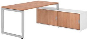 HAMMERBACHER RSE16SB höhenverstellbarer Schreibtisch nussbaum rechteckig, Kufen-Gestell silber 160,0 x 80,0 cm