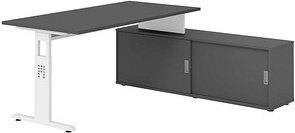 HAMMERBACHER OSE16SB höhenverstellbarer Schreibtisch grafit rechteckig, T-Fuß-Gestell weiß 160,0 x 80,0 cm