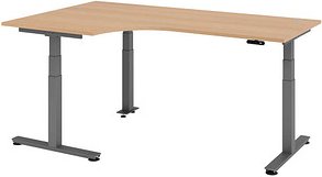 HAMMERBACHER VXDSM82 elektrisch höhenverstellbarer Schreibtisch eiche L-Form, T-Fuß-Gestell grau 200,0 x 120,0 cm