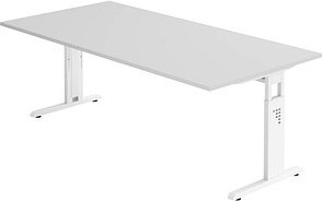 HAMMERBACHER OS 2E höhenverstellbarer Schreibtisch lichtgrau rechteckig, C-Fuß-Gestell weiß 200,0 x 100,0 cm