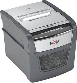 AKTION: Rexel Optimum AutoFeed+ 45X Aktenvernichter mit Partikelschnitt P-4, 4 x 28 mm, bis 45 Blatt, schwarz mit 15 Eur...