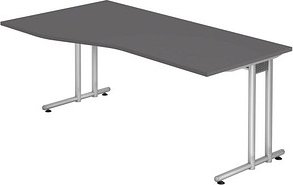 HAMMERBACHER NS18 Schreibtisch grafit Trapezform, C-Fuß-Gestell silber 180,0 x 80,0/100,0 cm