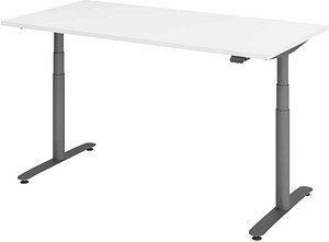 HAMMERBACHER VXDLR16 elektrisch höhenverstellbarer Schreibtisch weiß rechteckig, T-Fuß-Gestell grau 160,0 x 80,0 cm