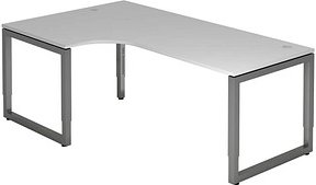 HAMMERBACHER Unni SE1 höhenverstellbarer Schreibtisch lichtgrau L-Form, Kufen-Gestell grau 200,0 x 80,0 cm