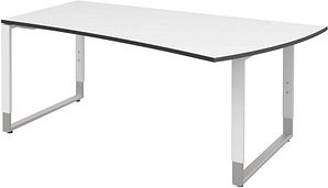 röhr Imperia höhenverstellbarer Schreibtisch weiß Trapezform, Kufen-Gestell weiß 180,0 x 80,0/100,0 cm
