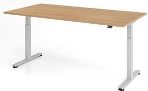 Thumbnail - HAMMERBACHER XMST2E elektrisch höhenverstellbarer Schreibtisch eiche rechteckig, T-Fuß-Gestell silber 200,0 x 100,0 cm