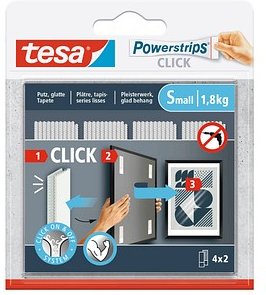 tesa Powerstrips SMALL Click Klebestreifen für max. 1,8 kg, 2,0 x 6,0 cm, 4 St.