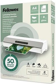 Fellowes Laminierfolien mit 50% recyceltem Anteil glänzend für A4 75-80 micron, 100 St.