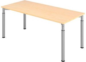 HAMMERBACHER Mirakel höhenverstellbarer Schreibtisch ahorn rechteckig, 4-Fuß-Gestell silber 180,0 x 80,0 cm