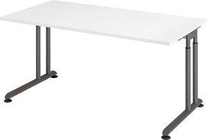 HAMMERBACHER Popular höhenverstellbarer Schreibtisch weiß rechteckig, C-Fuß-Gestell grau 160,0 x 80,0 cm
