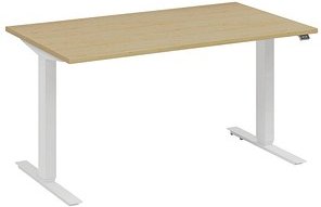 fm Move elektrisch höhenverstellbarer Schreibtisch akazie, verkehrsweiß rechteckig, T-Fuß-Gestell weiß 140,0 x 80,0 cm