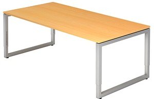 HAMMERBACHER RS2E höhenverstellbarer Schreibtisch buche rechteckig, Kufen-Gestell silber 200,0 x 100,0 cm