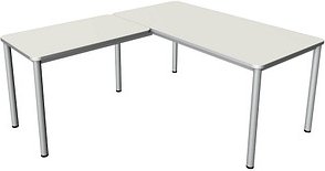 Kerkmann Prime Schreibtisch weiß L-Form, 6-Fuß-Gestell silber 160,0 x 180,0 cm