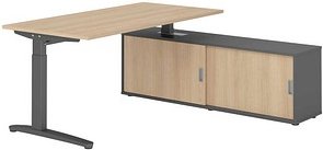 HAMMERBACHER XBE16SB höhenverstellbarer Schreibtisch eiche rechteckig, C-Fuß-Gestell grau 160,0 x 80,0 cm