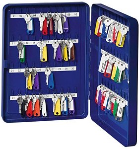 WEDO Schlüsselkasten blau mit 70 Haken, Sicherheitsschloss, 28,0 x 6,0 x 37,0 cm, 1 St.